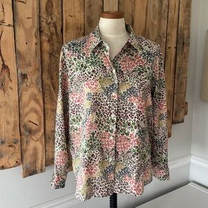 Foxcroft Women 16P Cotton Fall Ditsy Floral Wrinkle Free Shaped Button Up Blouse